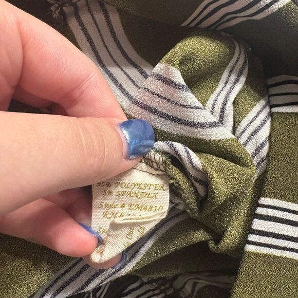 E Hanger M Olive Black White Stripe Tie Elastic Waist Wide Leg Pant Small FLAW - Picture 10 of 12